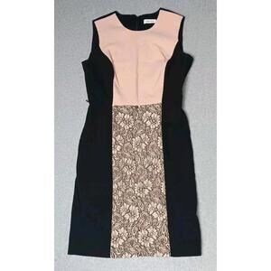 Calvin Klein Sleeveless Body Con Dress Womens Size M Pink Black Lace Bottom